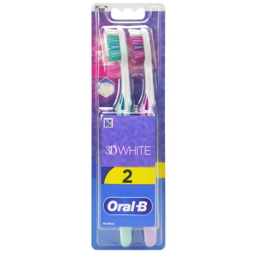 Oral-B 3D White Duo Medium Toothbrush Μέτρια Χειροκίνητη Οδοντόβουρτσα για Ενήλικες 2 Τεμάχια - Τιρκουάζ / Μωβ